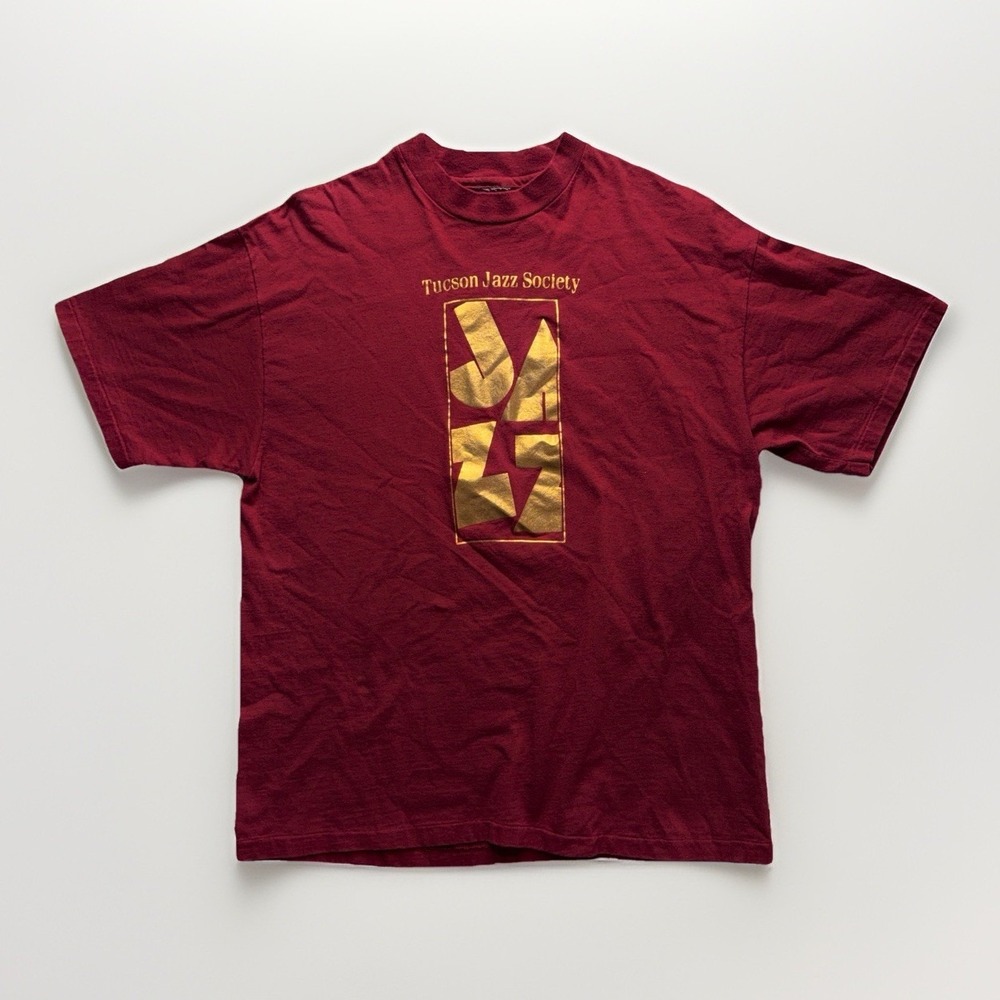 Vintage Tucson Jazz Society T Shirt Single Stitch USA Made Red Graphic 90s Tee S